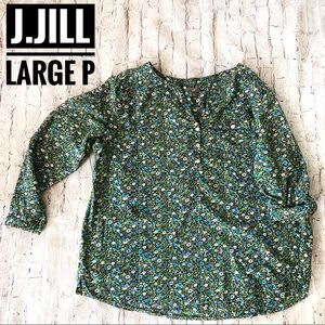 J. Jill Floral V-neck Blouse Adjustable Tab Sleeve